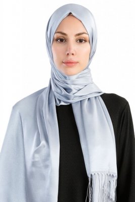Verda Grå Satin Hijab Sjal Madame Polo 130012-1