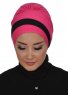 Elsa - Turban En Coton Fuchsia & Noir