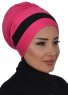 Elsa - Turban En Coton Fuchsia & Noir