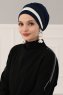 Elsa - Turban En Coton Bleu Marin & Crème