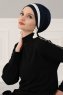 Elsa - Turban En Coton Bleu Marin & Crème
