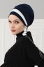 Elsa - Turban En Coton Bleu Marin & Crème