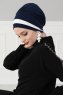 Elsa - Turban En Coton Bleu Marin & Crème