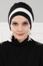 Elsa - Turban En Coton Noir & Crème