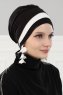 Elsa - Turban En Coton Noir & Crème