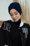 Laura - Turban En Coton Bleu Marin