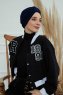 Laura - Turban En Coton Bleu Marin