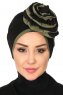 Clara - Turban En Coton Noir & Kaki