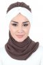 Gill - Hijab Pratique Marron & Crème