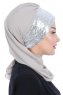 Olga - Hijab Pratique Taupe & Argent