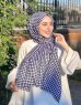 Soheila - Hijab En Coton à Motif Bleu Marin & Blanc