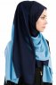 Yelda Marinblå & Ljusblå Chiffon Hijab Sjal Madame Polo 130039-4