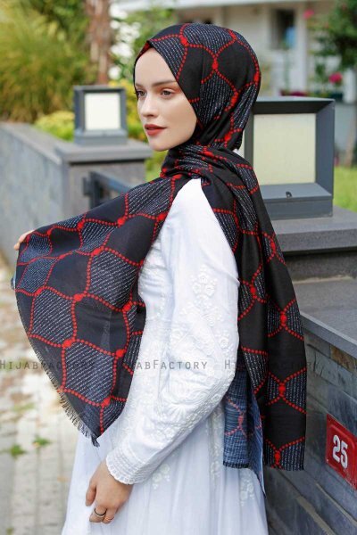 Tutku - Hijab à Motifs Rouge & Noir - Sal Evi