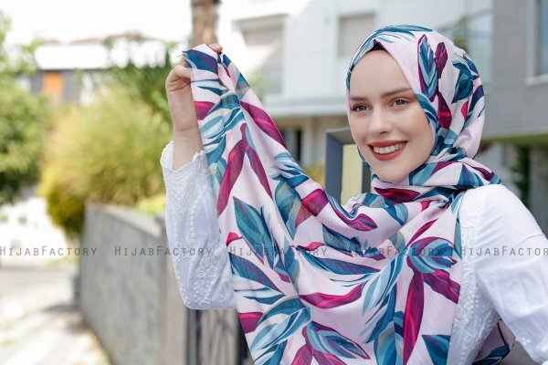 Beyza - Hijab à Motifs Rose & Bleu - Sal Evi