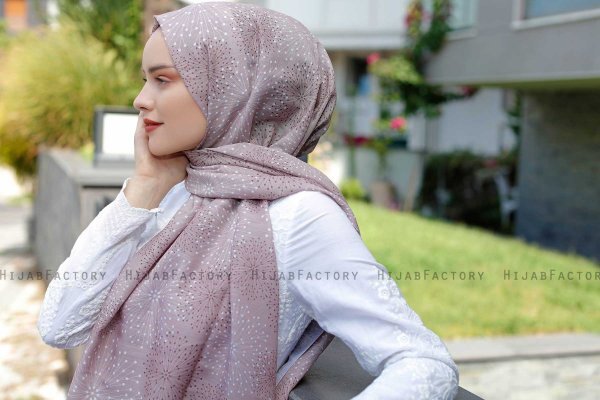Akay - Hijab à Motifs Taupe - Sal Evi
