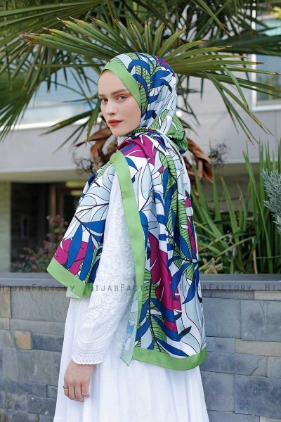 Hijab Twill à Motifs Feuille - Sal Evi