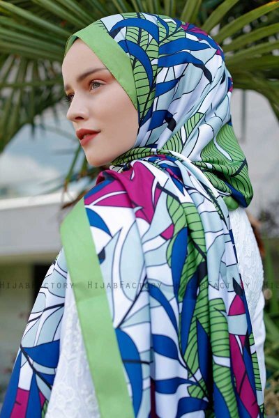 Hijab Twill à Motifs Feuille - Sal Evi