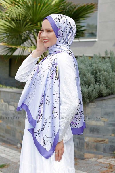 Hijab Twill à Motifs Violet - Sal Evi