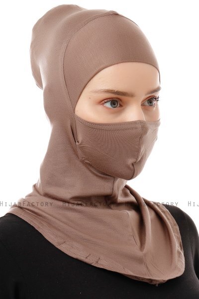 Damla - Bonnet Masque Ninja Hijab Taupe Foncé