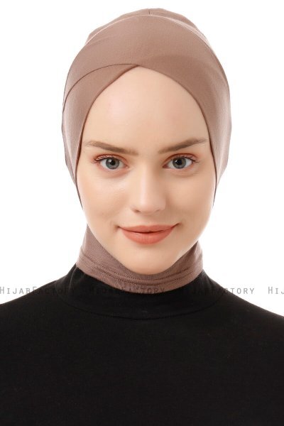 Elnara - Bonnet Cross Hijab Taupe Foncé
