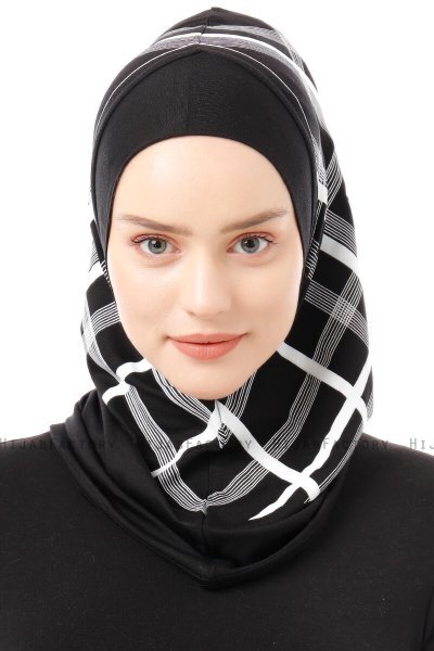 Ekose Plain - Hijab Al Amira One-Piece Noir & Blanc
