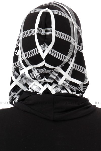 Ekose Plain - Hijab Al Amira One-Piece Noir & Blanc