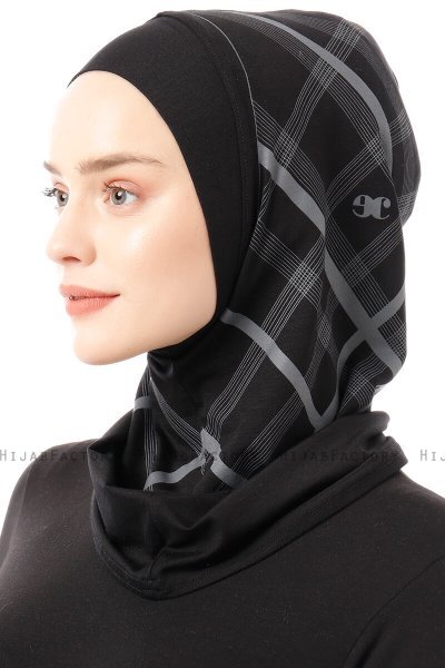 Ekose Plain - Hijab Al Amira One-Piece Noir & Gris Clair