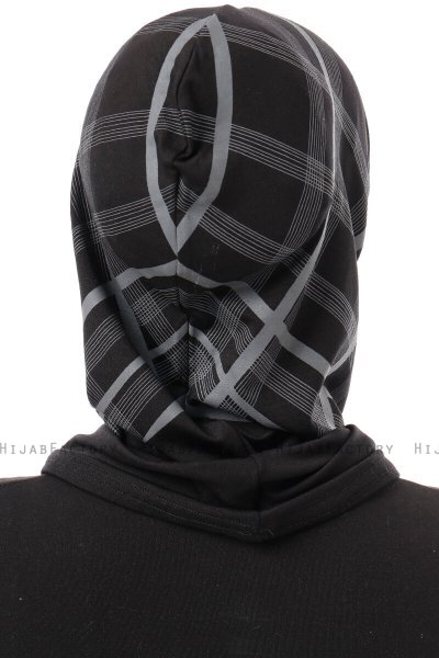 Ekose Plain - Hijab Al Amira One-Piece Noir & Gris Clair