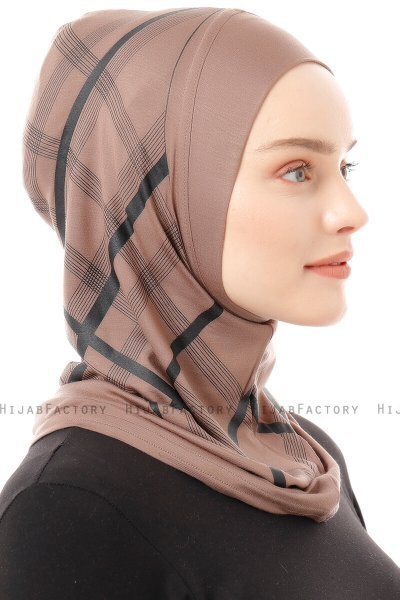 Ekose Plain - Hijab Al Amira One-Piece Taupe Foncé