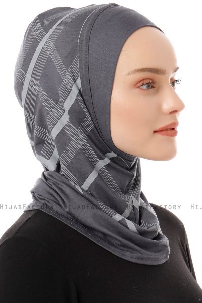 Ekose Plain - Hijab Al Amira One-Piece Gris Foncé