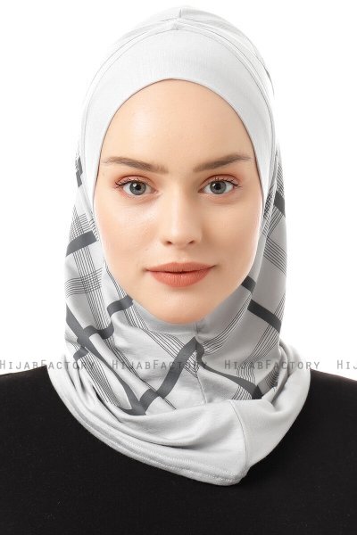 Ekose Plain - Hijab Al Amira One-Piece Gris Clair
