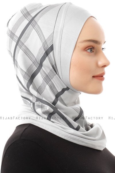 Ekose Plain - Hijab Al Amira One-Piece Gris Clair
