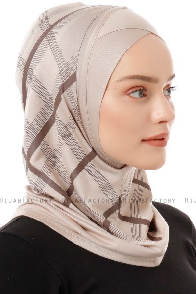 Ekose Cross - Hijab Al Amira One-Piece Taupe Clair