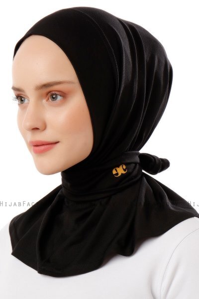 Sportif Plain - Hijab Pratique Viscose Noir & Gold