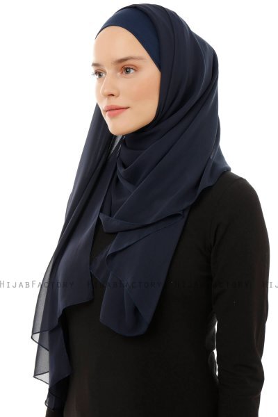 Alara Plain - Hijab Chiffon One Piece Bleu Marin