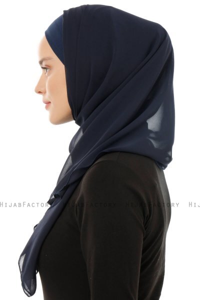 Alara Plain - Hijab Chiffon One Piece Bleu Marin