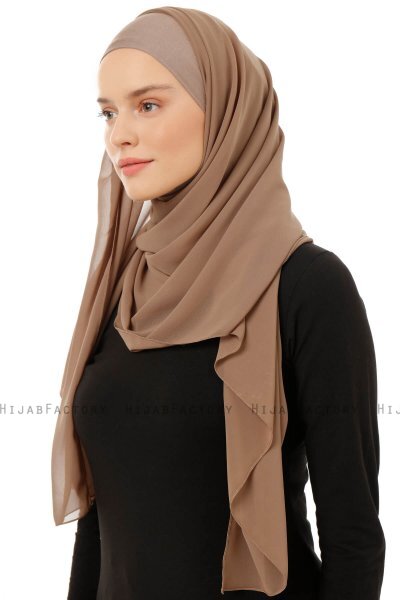 Alara Plain - Hijab Chiffon One Piece Taupe Foncé