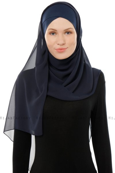 Alara Cross - Hijab Chiffon One Piece Bleu Marin