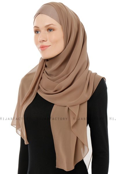 Alara Cross - Hijab Chiffon One Piece Taupe Foncé