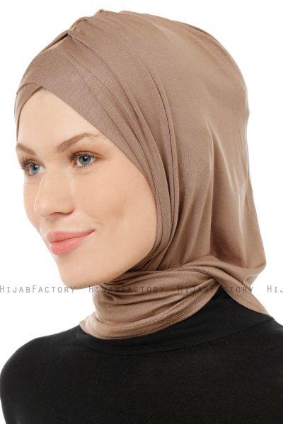 Isra Cross - Hijab One-Piece Viscose Taupe Foncé