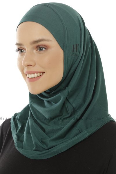 Hanfendy Plain Logo - Hijab One-Piece Vert Foncé