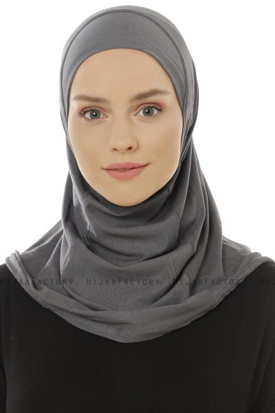 Hanfendy Plain Logo - Hijab One-Piece Gris Foncé