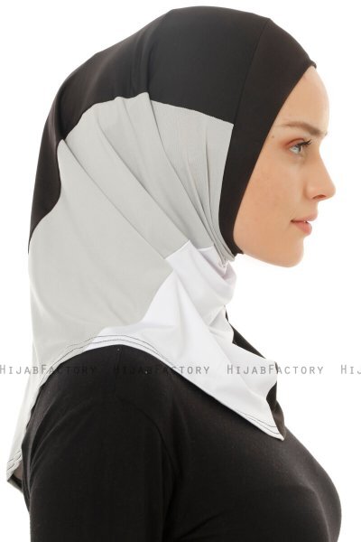 Esin - Hijab One-Piece Noir & Blanc & Gris Clair