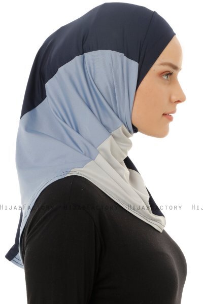Esin - Hijab One-Piece Bleu Marin & Gris Clair & Bleu Clair