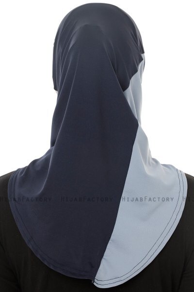Esin - Hijab One-Piece Bleu Marin & Gris Clair & Bleu Clair