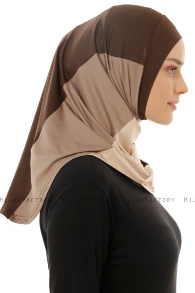 Esin - Hijab One-Piece Marron & Taupe Clair & Taupe Foncé