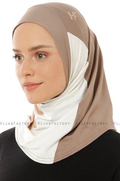 Esin - Hijab One-Piece Taupe Foncé & Creme & Taupe Clair