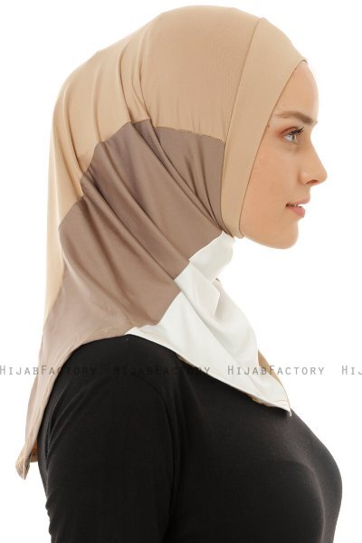 Esin - Hijab One-Piece Beige & Creme & Taupe Foncé