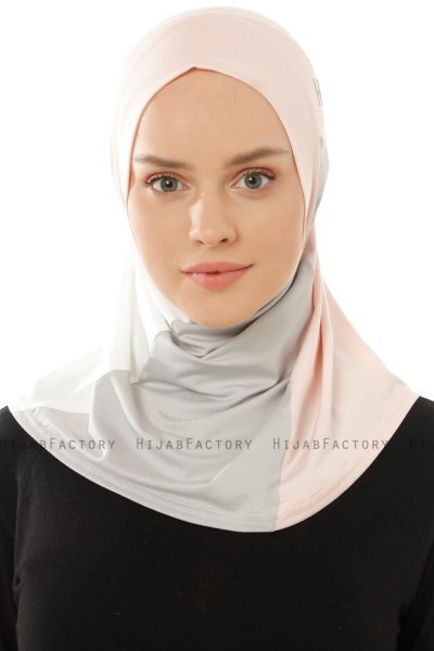 Esin - Hijab One-Piece Vieux Rose & Gris Clair & Crème