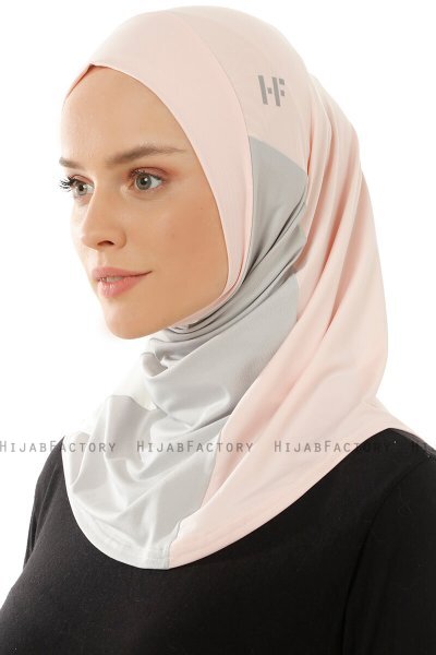 Esin - Hijab One-Piece Vieux Rose & Gris Clair & Crème